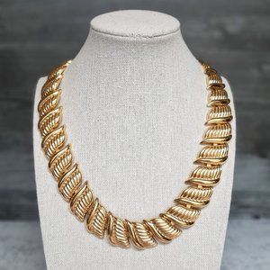 VTG Signed Napier Gold Plated "Reflections" Statement Necklace Book Piece